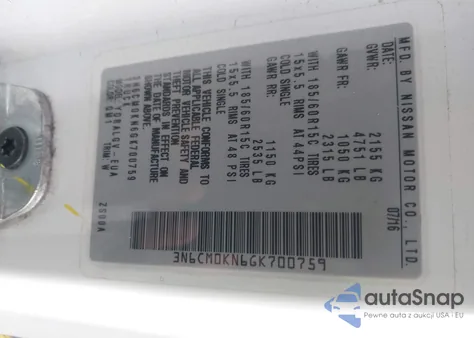 2016 Nissan Nv200 Sv из США, поврежденный, VIN 3N6CM0KN6GK700759